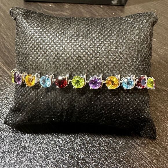 Multi gemstone and sterling silver tennis bracelet! - Picture 8 of 9